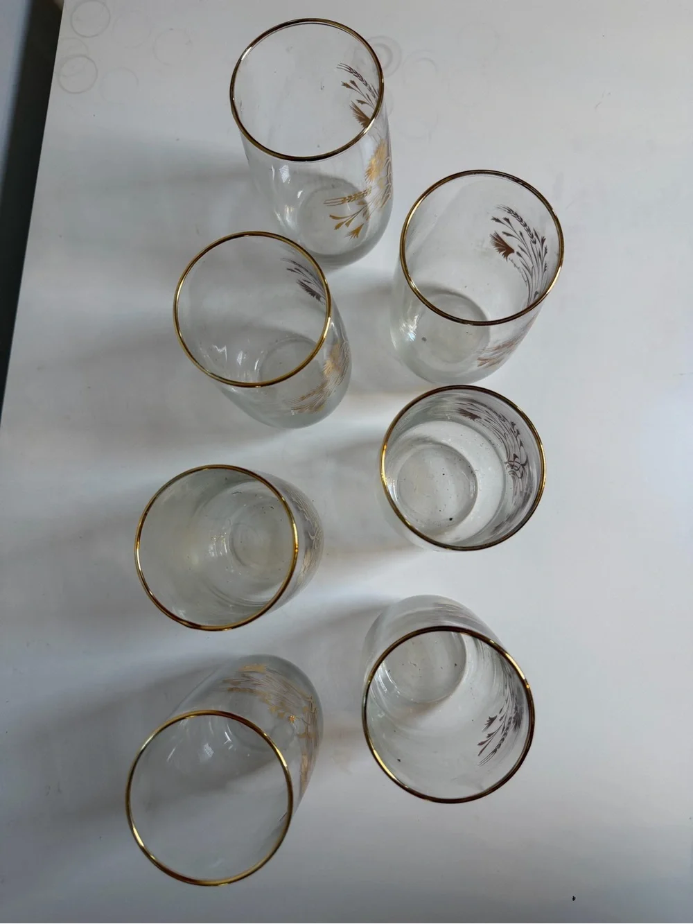 Vintage Drinking Glasses Set of 7 David Douglas MCM Daisy Wheat Pattern Gold